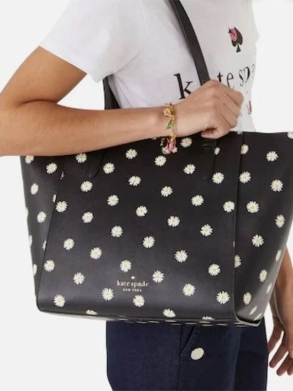 kate spade Large Becca Black Daisy Spot Tote